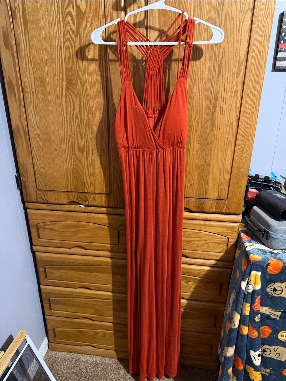 Pink Rose Orange Maxi Dress with Braided Straps